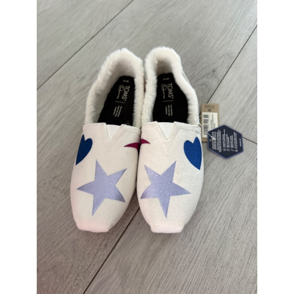 TOMS Alpargata Embroidered Celestial Faux Fur Shoes/Slippers  Womens 10 NWT - Picture 2 of 7
